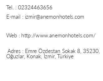 Anemon Izmir Otel iletiim bilgileri